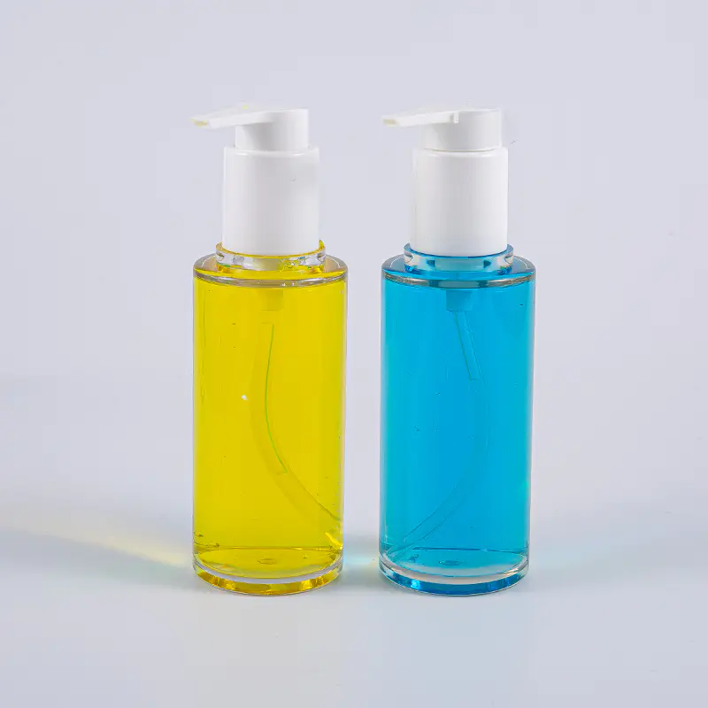 Maaliwalas na PETG 100ml Round Shape Lotion Bottle na May Puting Plastic Pump