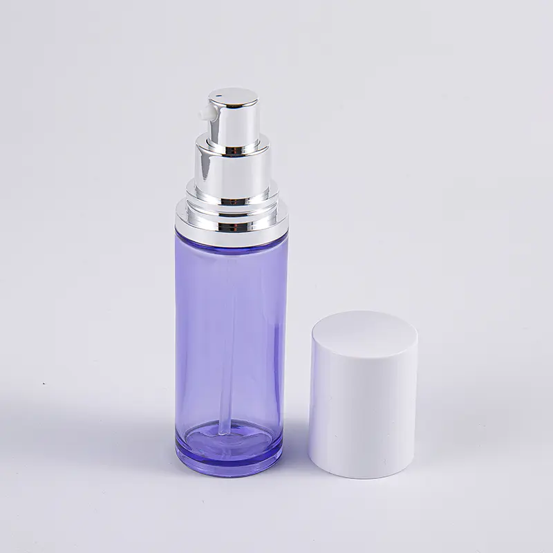 Kulay Lila 100ml Round Serum Lotion Bote na May Aluminum Pump
